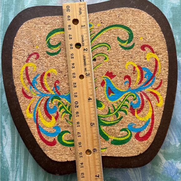 Vintage Folk Art Hand Painted Cork Trivet Wall Decor - Picture 7 of 7